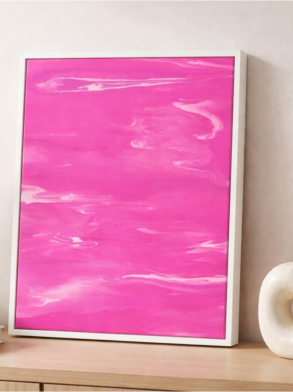 Hand Crafted Pink Abstract Design 11x14 Inches Canvas Paintings Set of TWO